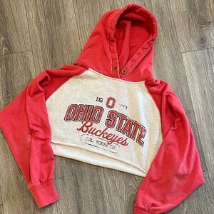 Ohio State Buckeyes Red and White Cropped Hoodie